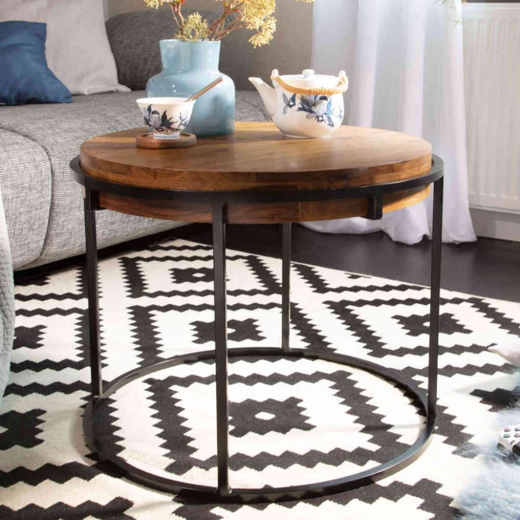 Beitisch rund Metall Holz im Industry und Loft Stil 45 cm hoch