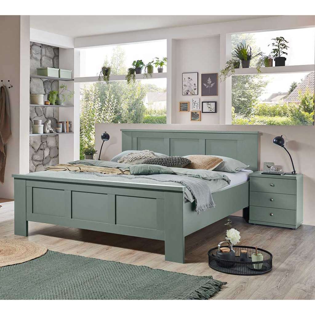 Doppelbett Überlänge in Graugrün modernen Landhausstil