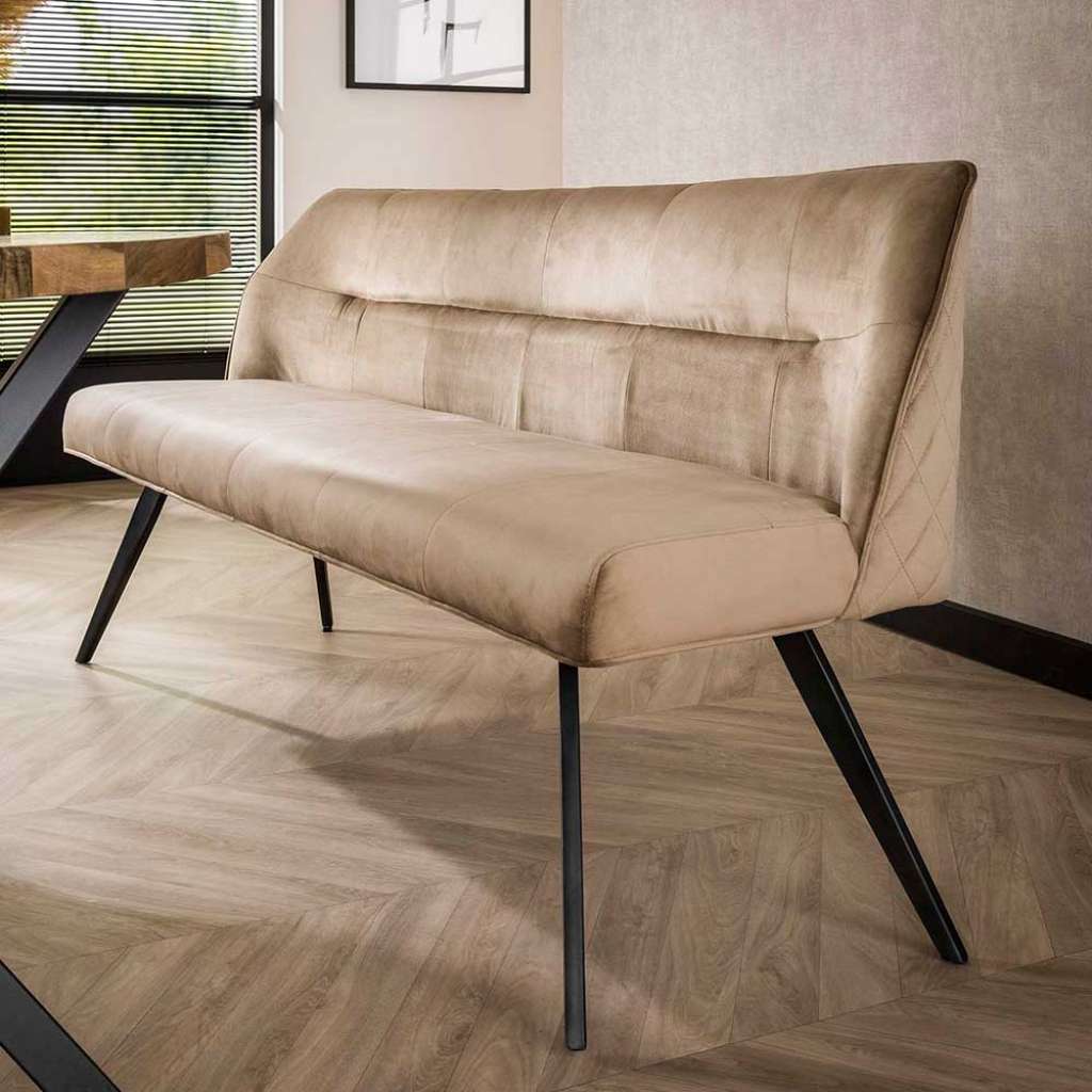 Esszimmerbank Beige Velvet mit Vierfußgestell aus Metall 188 cm breit