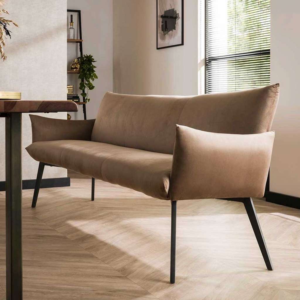 Esszimmerbank Samt in Beige 200 cm breit Vierfußgestell aus Metall