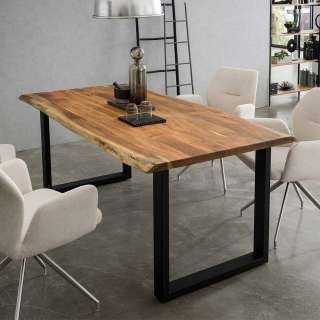 Baumkanten Tisch Esszimmer im Industry und Loft Stil Bügelgestell