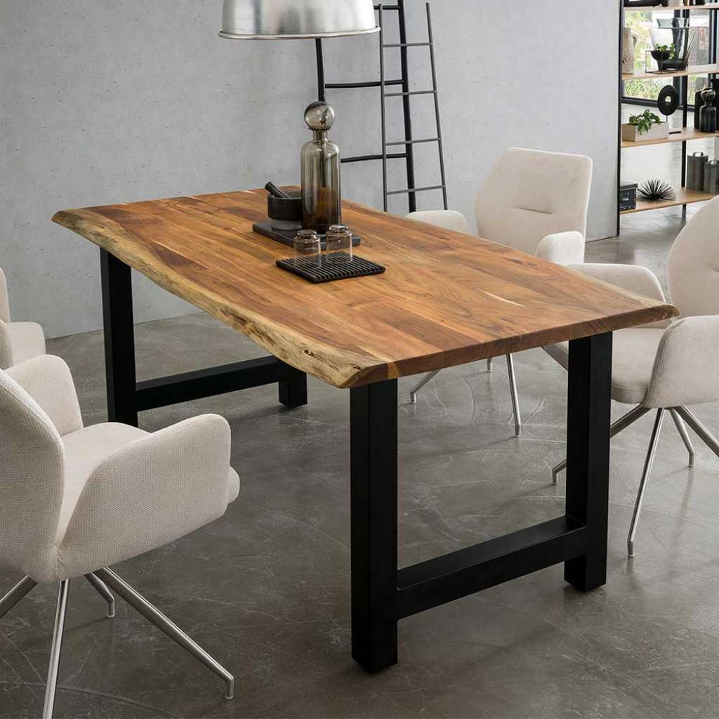 Baumkanten Esstisch im Industry und Loft Stil 110 cm tief