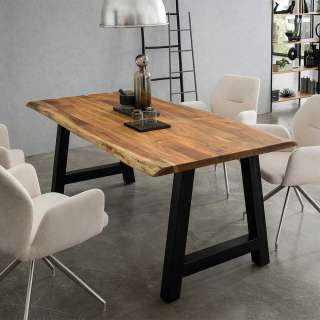 Tisch mit Baumkante im Industry und Loft Stil Akazie Massivholz und Metall