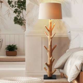Stehlampe Holz und Stoff in Cremefarben Skandi Design