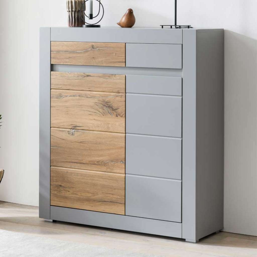 Moderne Wohnzimmerkommode in Zinneichefarben Platingrau