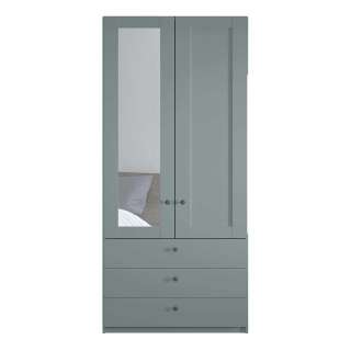 Kleiderschrank mit Spiegel links in Graugrün 100 cm breit