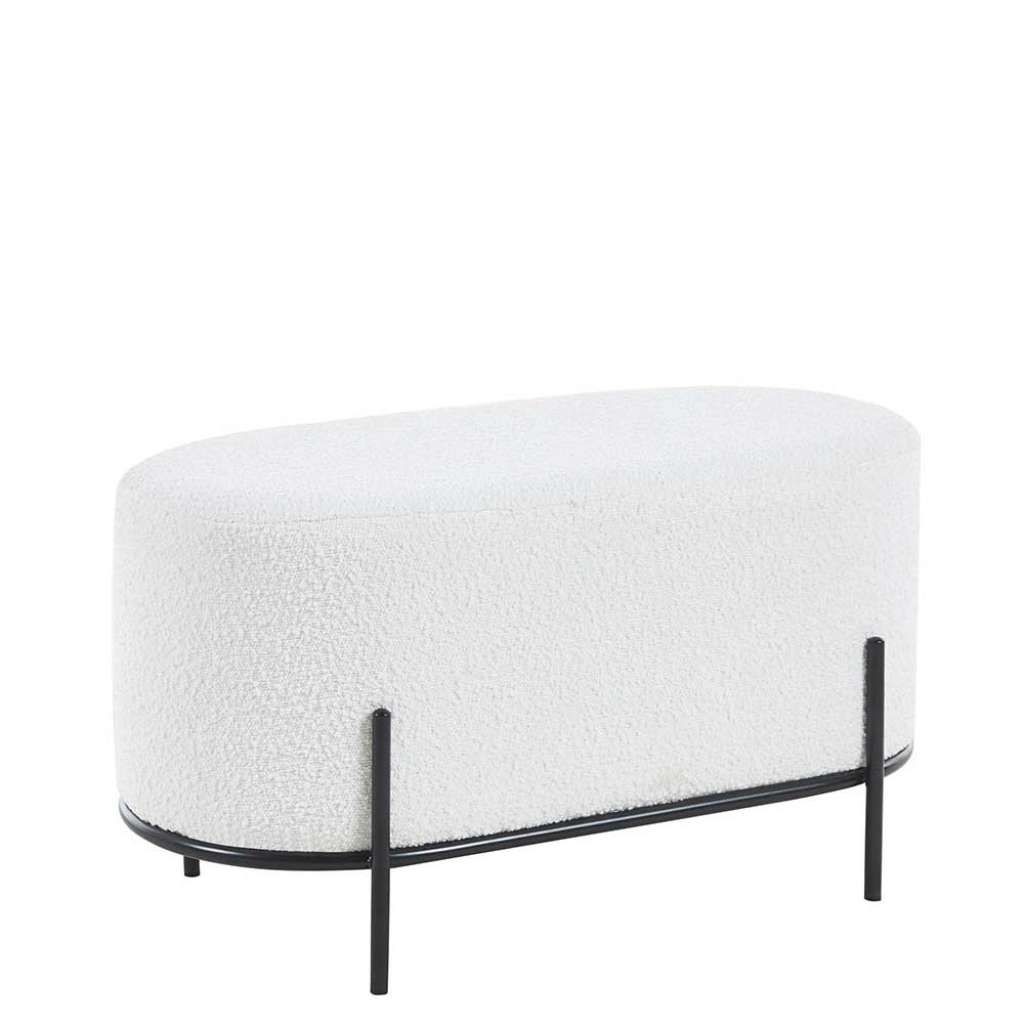 Sitzhocker breit aus Boucle Stoff und Metall Weiß und Schwarz