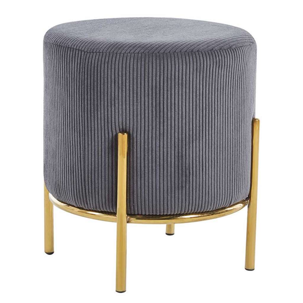 Hocker mit Metallgestell in Grau Cord Goldfarben