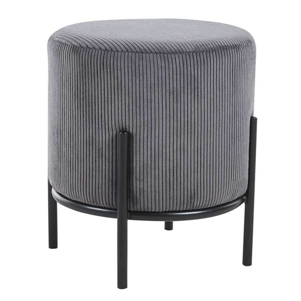 Polsterhocker Cord grau in modernem Design Vierfußgestell aus Metall