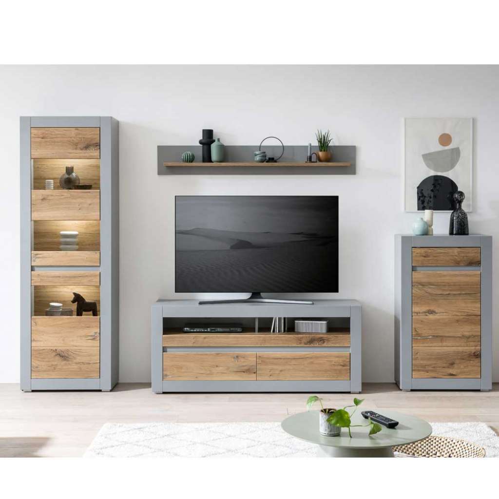 Wohnwand modern neu in Zinneichefarben Platingrau (vierteilig)