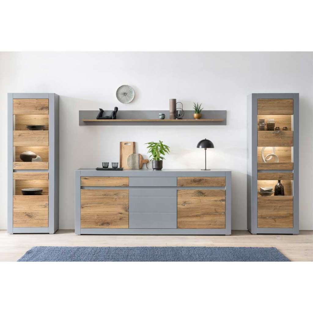 Wohnzimmer Schränke in Zinneichefarben Platingrau (vierteilig)