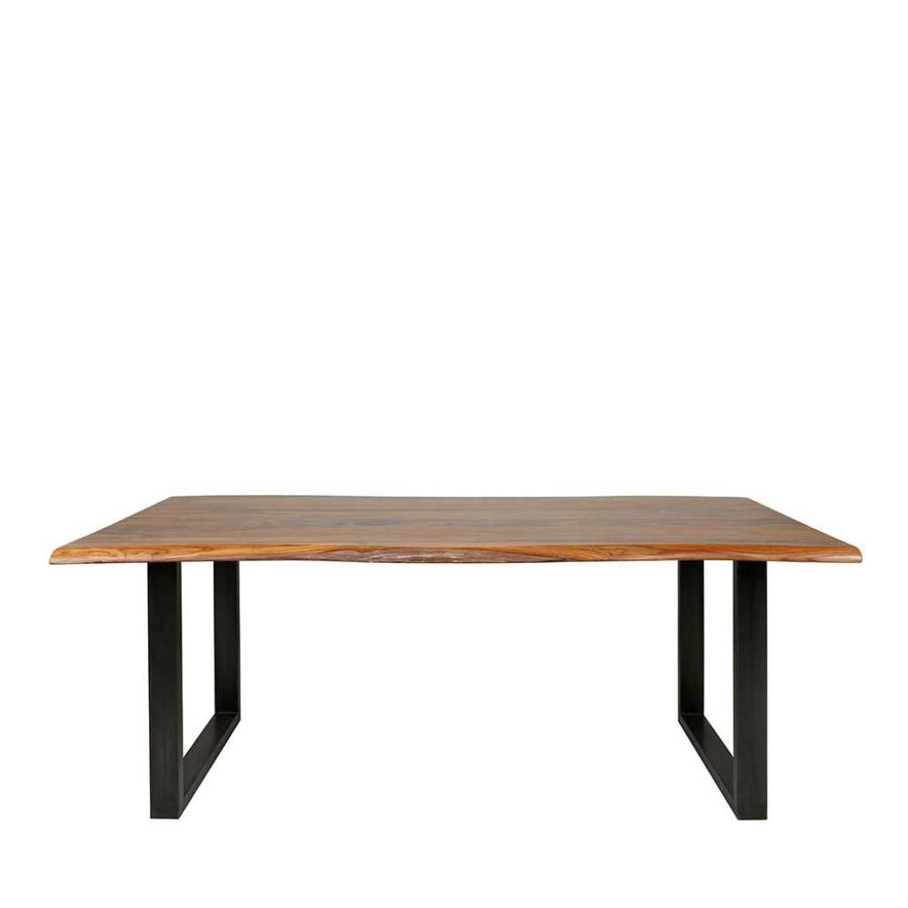 Tisch Baumkante aus Nussbaum Massivholz Bügelgestell aus Metall