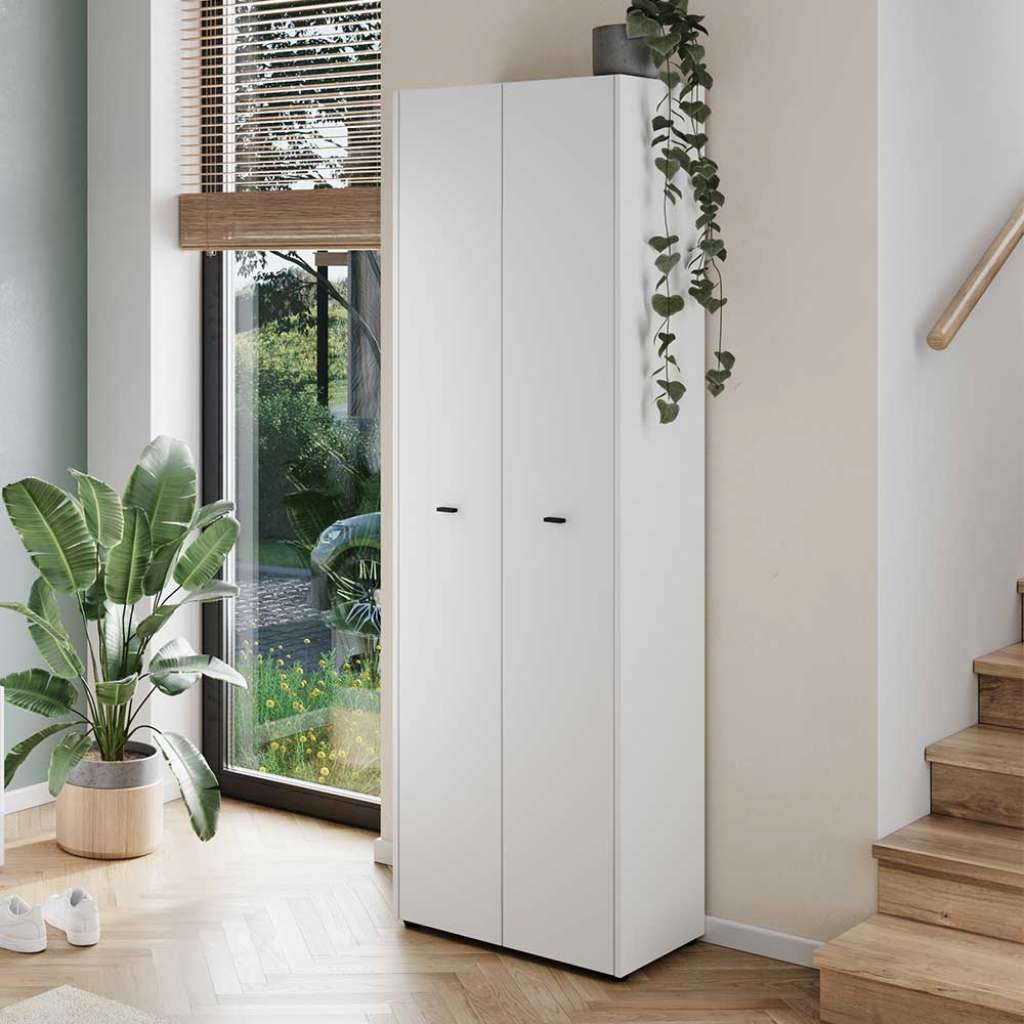 Jackenschrank im Skandi Design Wildeichefarben und Weiß