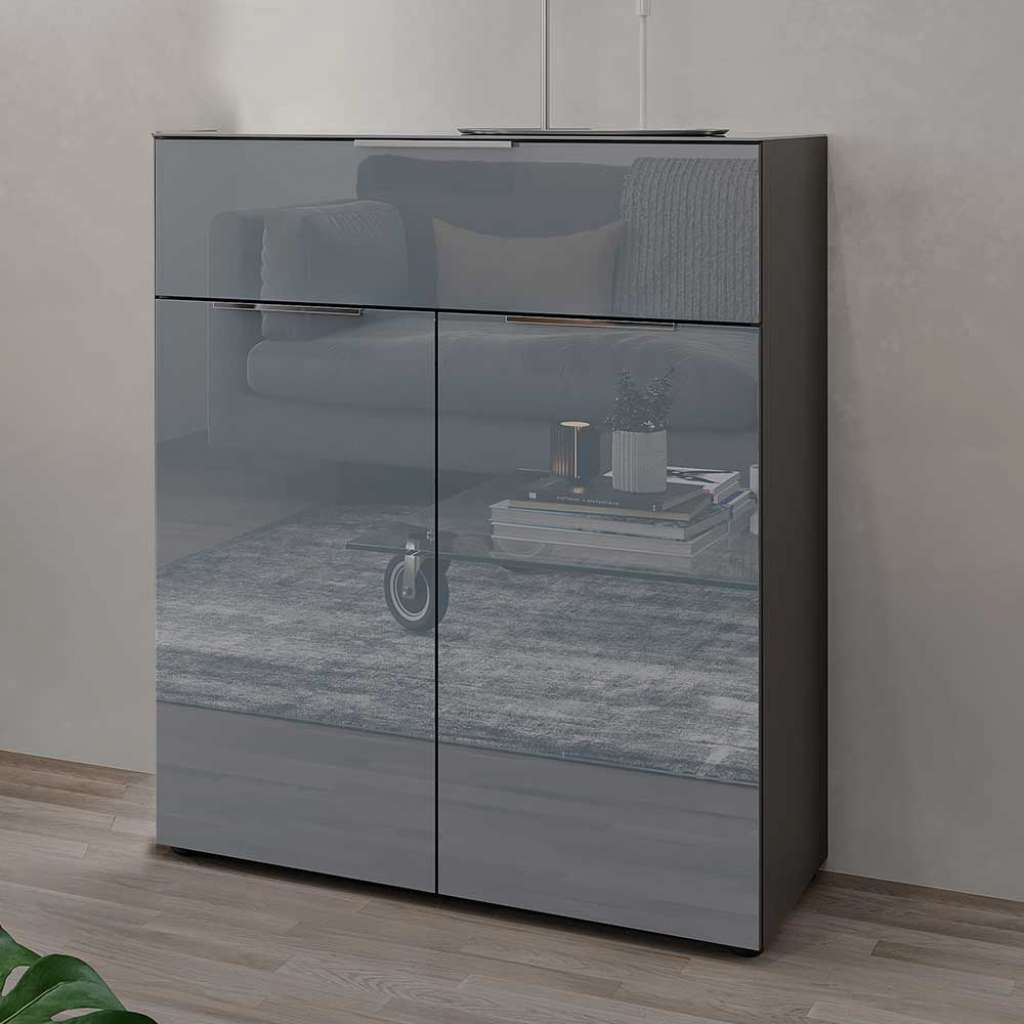 Wäschekommode Grau Front glasbeschichtet einer Schublade