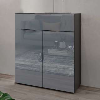Wäschekommode Grau Front glasbeschichtet einer Schublade