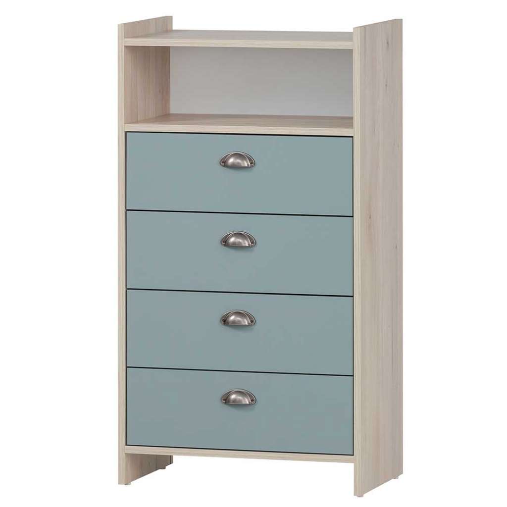 Badezimmer Schubladenkommode in Hellblau und Eiche hell 60 cm hoch
