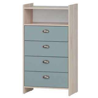 Badezimmer Schubladenkommode in Hellblau und Eiche hell 60 cm hoch