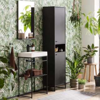 Waschplatz Set schwarz modern 186 cm hoch mit Becken (dreiteilig)