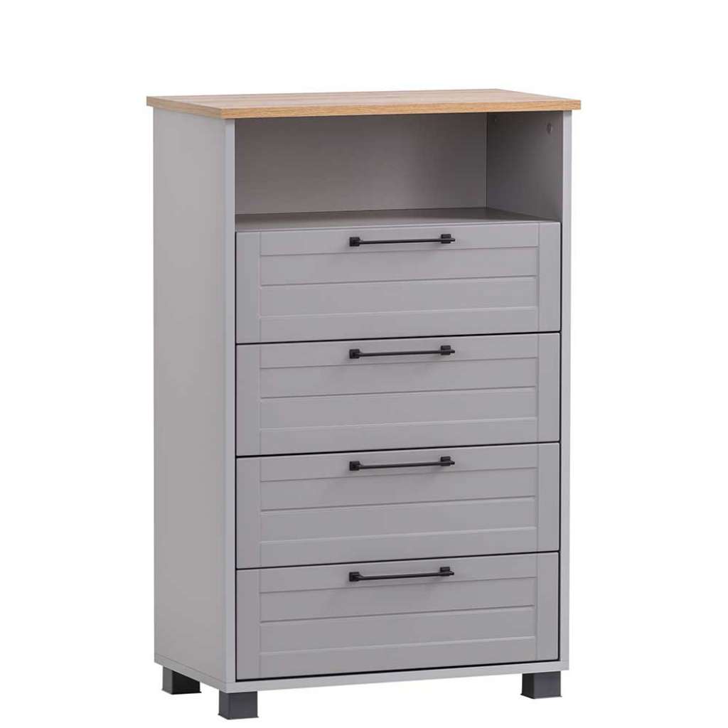Landhaus Schubladenkommode in Platingrau und Eichefarben 102 cm hoch