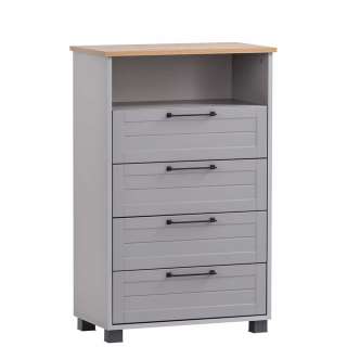 Landhaus Schubladenkommode in Platingrau und Eichefarben 102 cm hoch
