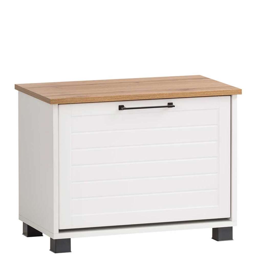 Landhaus Flursitzbank in Weiß und Eichefarben Schuhklappe