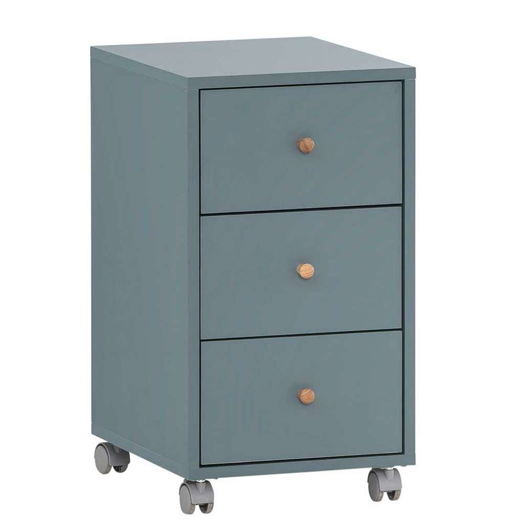 Schreibtischcontainer in Petrol und Eichefarben drei Schubladen