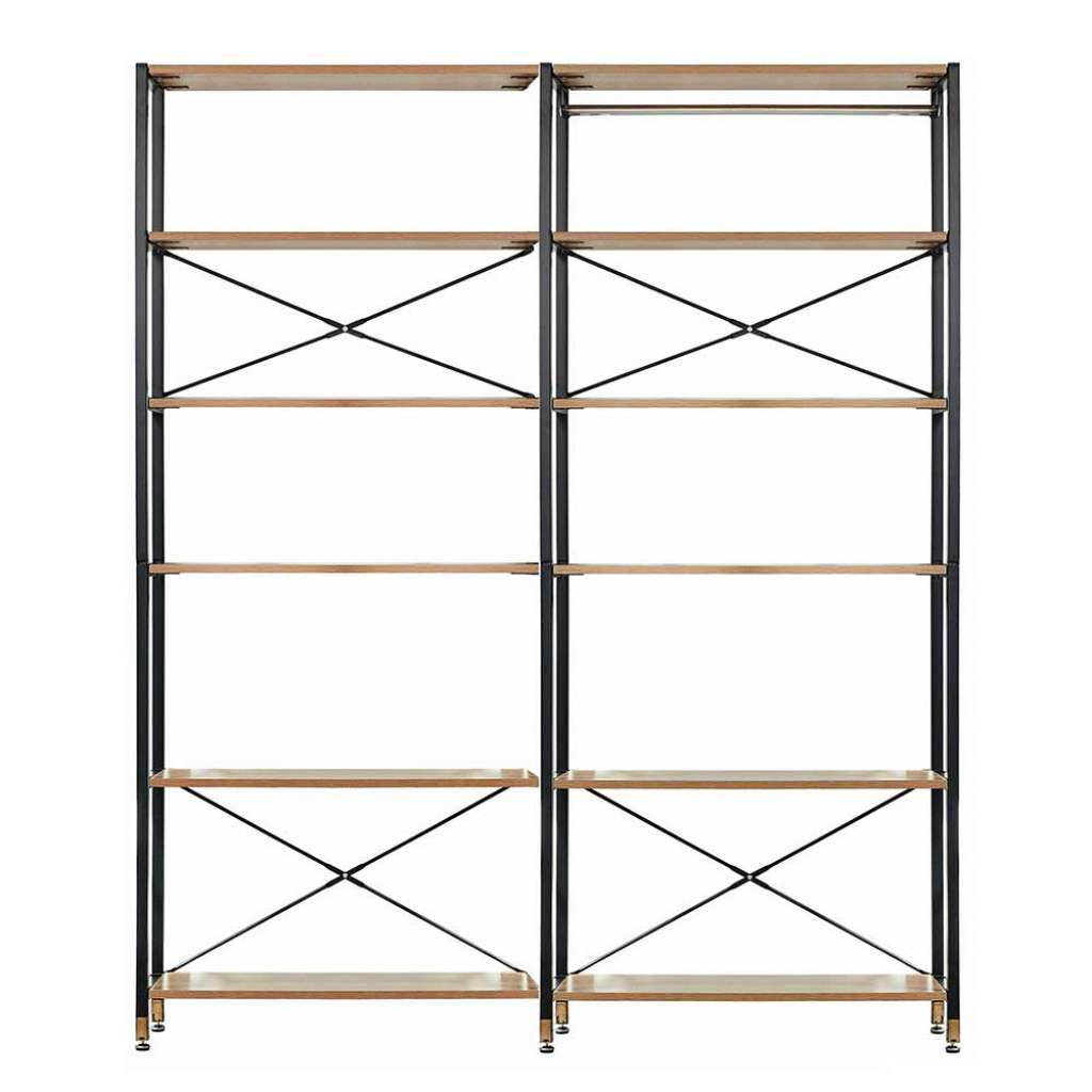 Flurgaderobe mit Kleiderstange in Akaziefarben und Schwarz Industry und Loft Stil