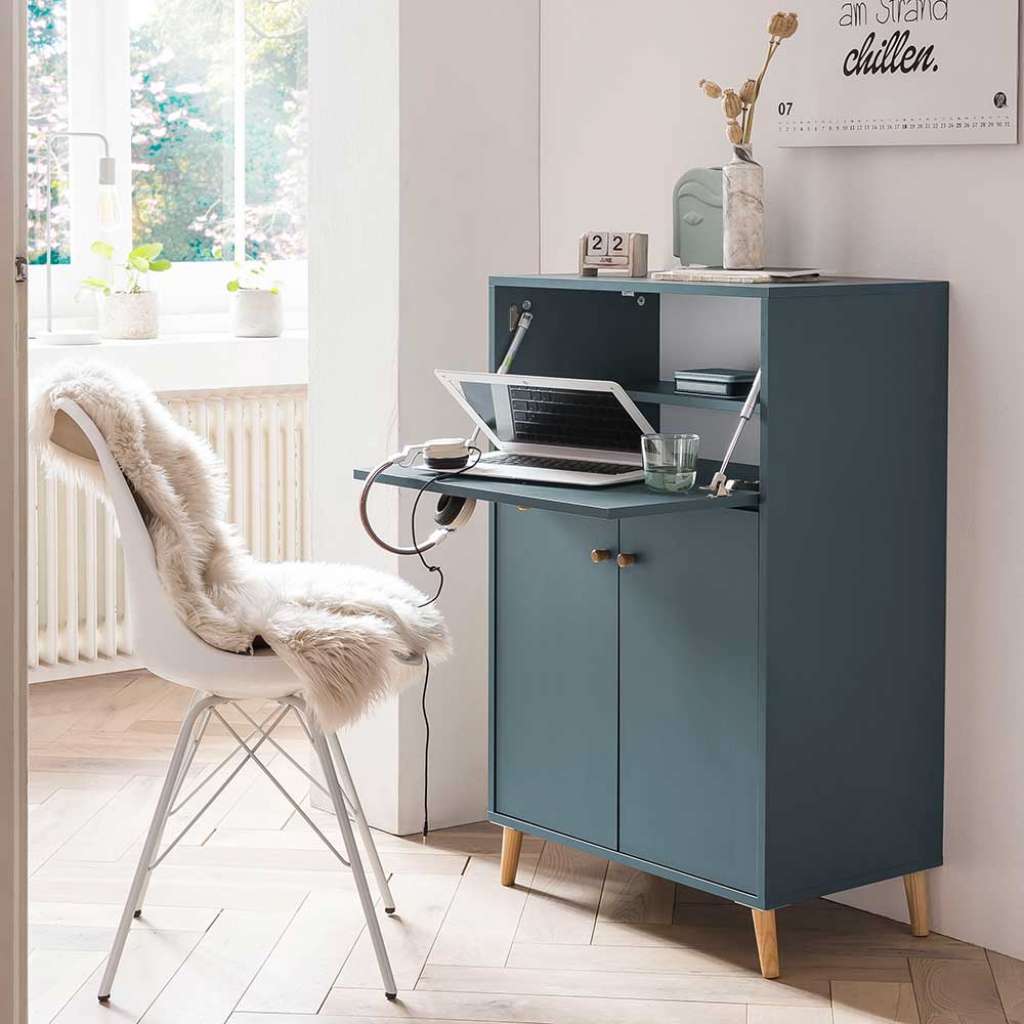 Sekretär Home Office in Petrol und Eichefarben Made in Germany