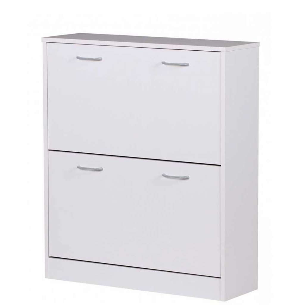 Weißer Schuhklappenschrank mit zwei Schuhwalzen 87 cm hoch