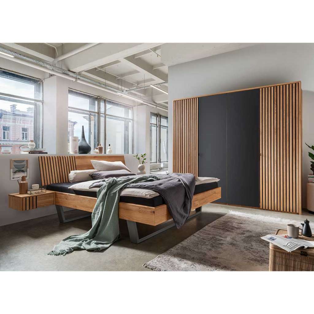 Hochwertige Schlafzimmer Möbel in Wildeichefarben Anthrazit (vierteilig)