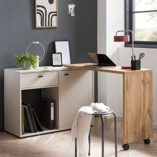 Home Office Schreibtisch in Wildeichefarben und Beige Made in Germany