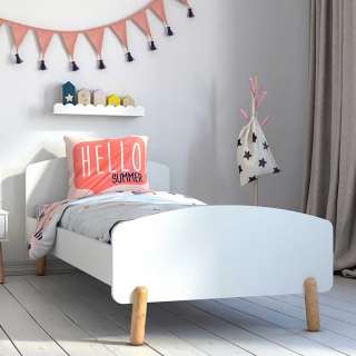 Weißes Kinderbett im Skandi Design Vierfußgestell aus Holz