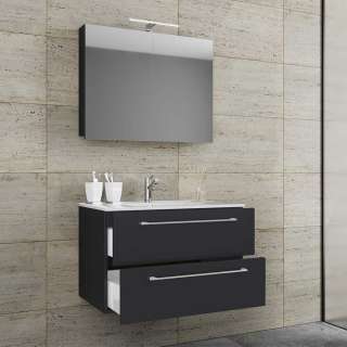Waschplatz Set Gäste WC in Schwarz Hochglanz LED Beleuchtung (zweiteilig)