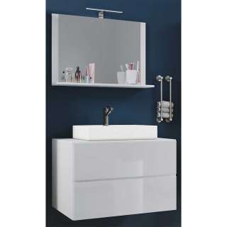 Gästebad Möbel in Weiß Hochglanz 52 cm tief (zweiteilig)