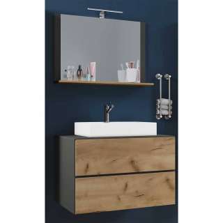 Gästebad Möbel in Anthrazit und Holzoptik zur Wandmontage (zweiteilig)