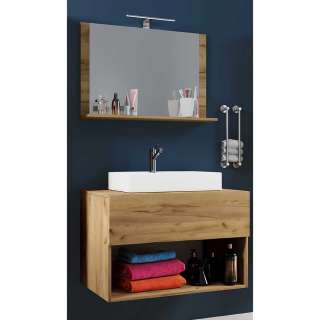 Hängendes Badmöbel Set in Wildeiche Honigfarben modern (zweiteilig)