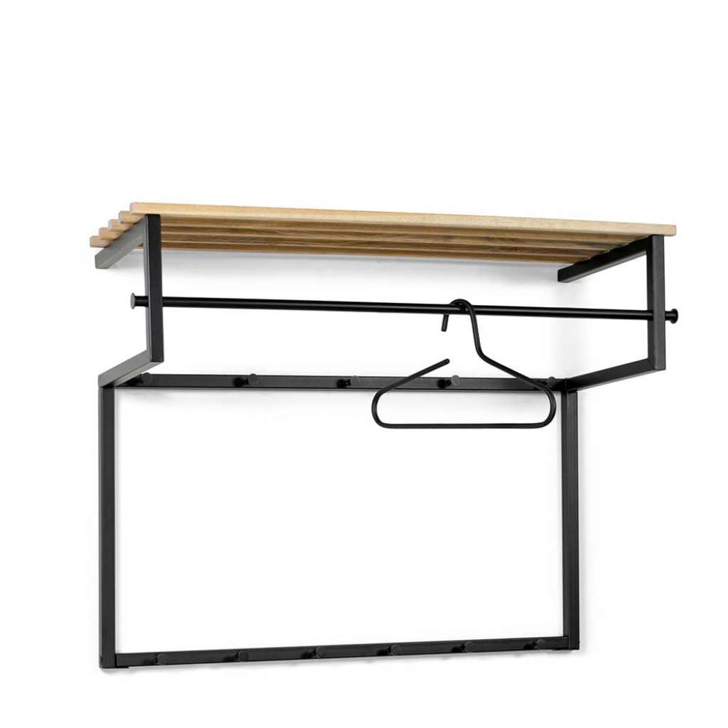 Wandgarderobe aus Metall Schwarz pulverbeschichtet Hutablage aus Holz