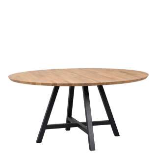 Runder Esszimmer Tisch aus Eiche Massivholz geölt Metall-Vierfußgestell