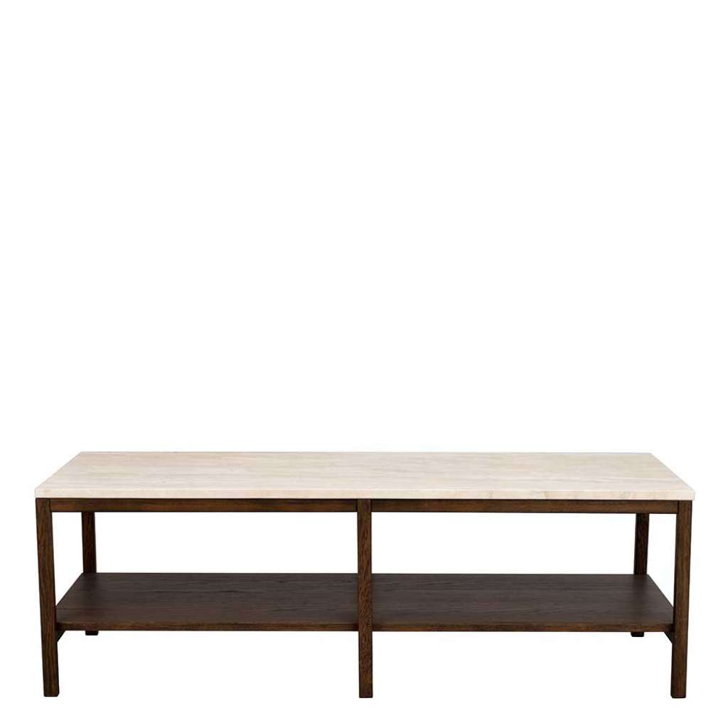 Couchtisch mit Marmorplatte in Beige Sechsfußgestell Eiche dunkel