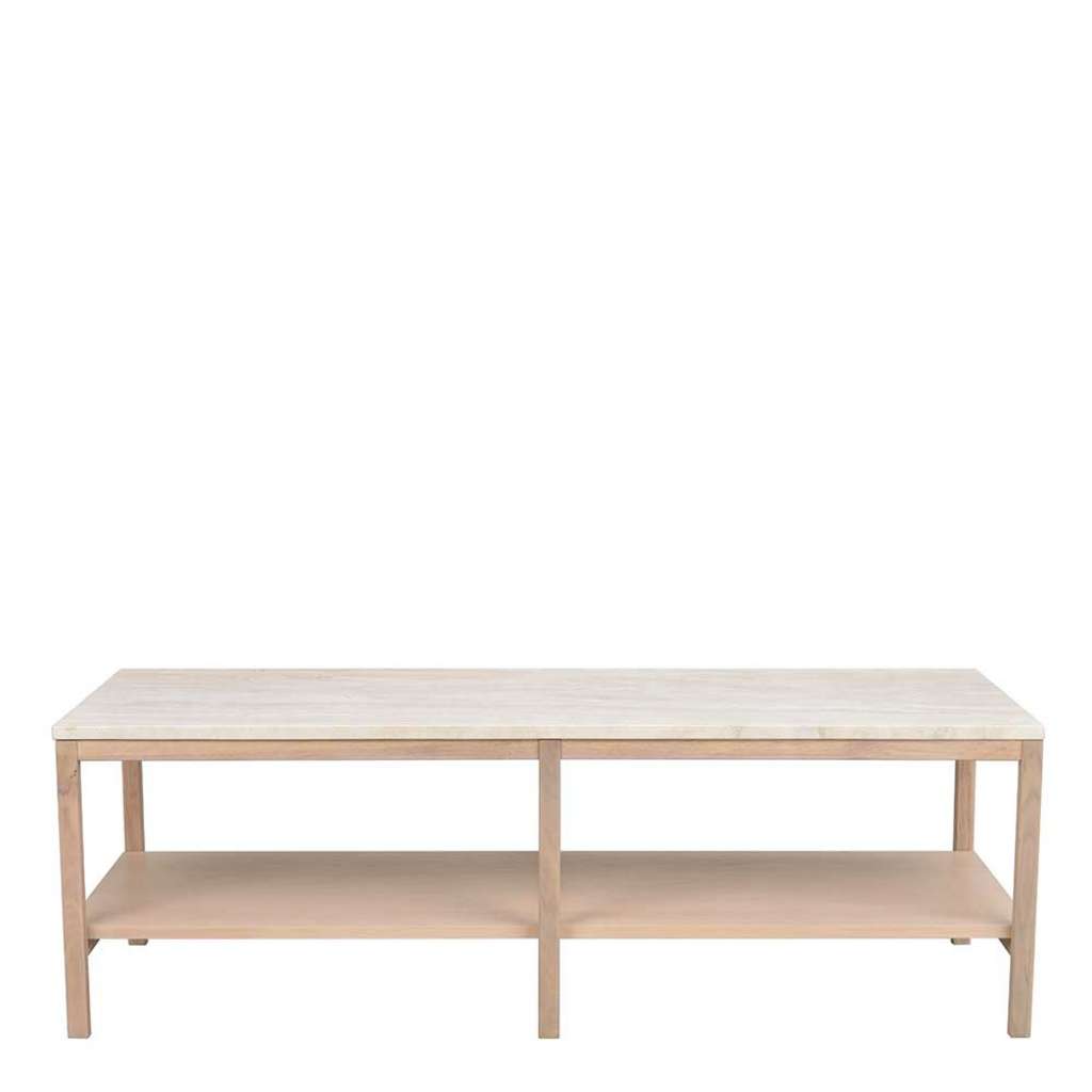 Wohnzimmer Couchtisch in Eiche White Wash Marmorplatte in Beige