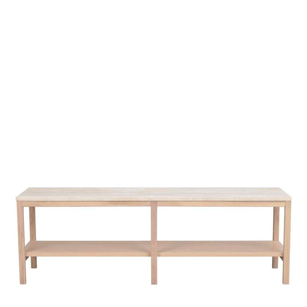 Lowboard in Holz White Wash und Marmorplatte in Beige 45 cm hoch