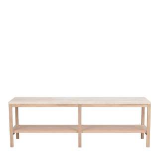 Lowboard in Holz White Wash und Marmorplatte in Beige 45 cm hoch