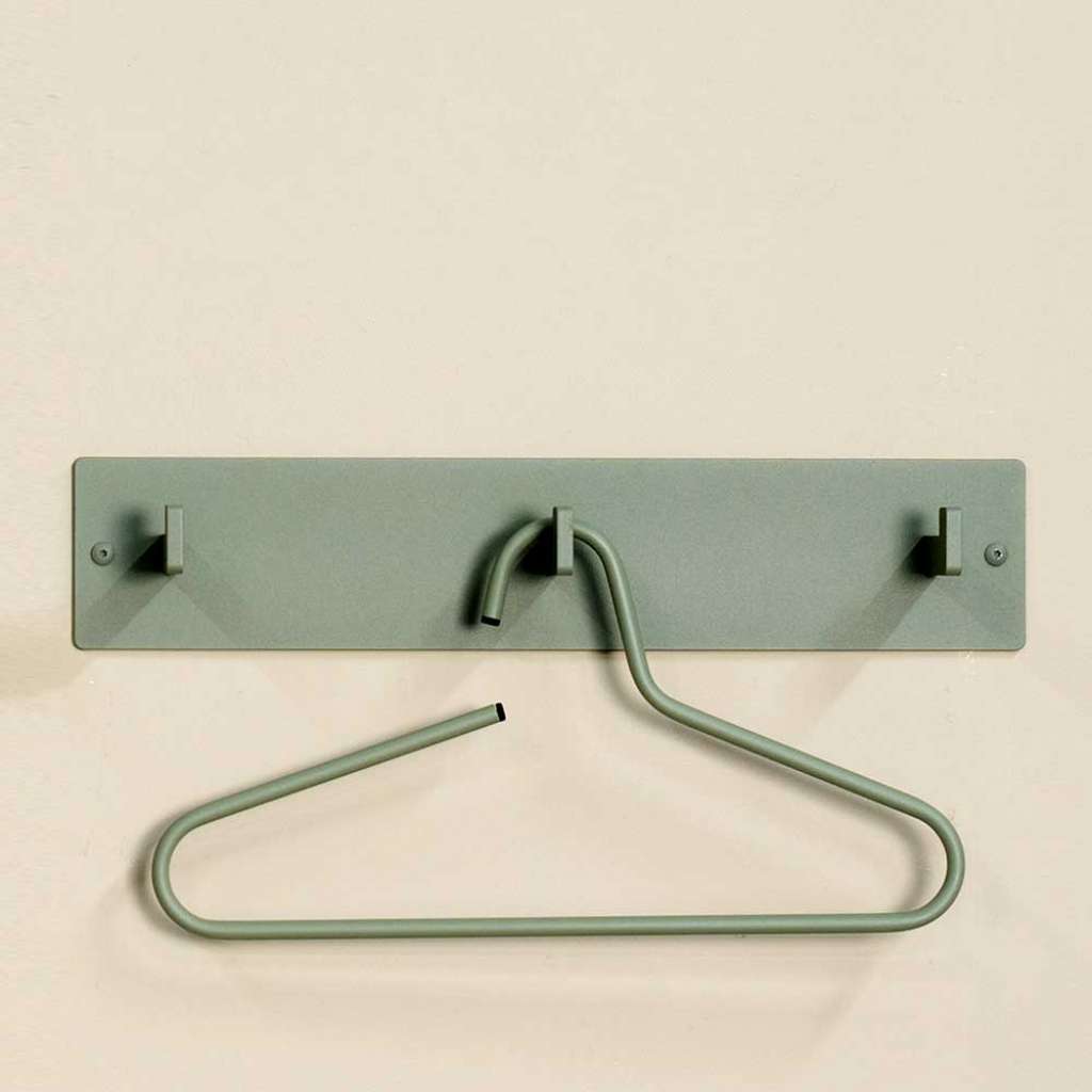 Metall Garderobenleiste in Graugrün pulverbeschichtet 3 Kleiderhaken