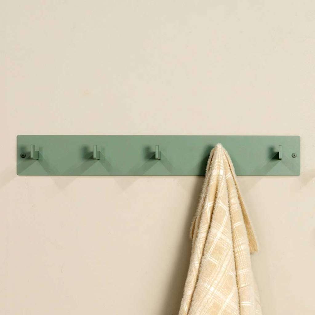 Wandgarderobenleiste mit 5 festen Metallhaken Graugrün pulverbeschichtet