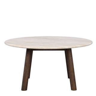 Sofa Tisch mit beiger Marmorplatte Gestell in Eiche dunkel