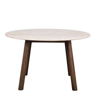Esszimmer Tisch mit Marmorplatte Beige Vierfußgestell Eiche Massivholz