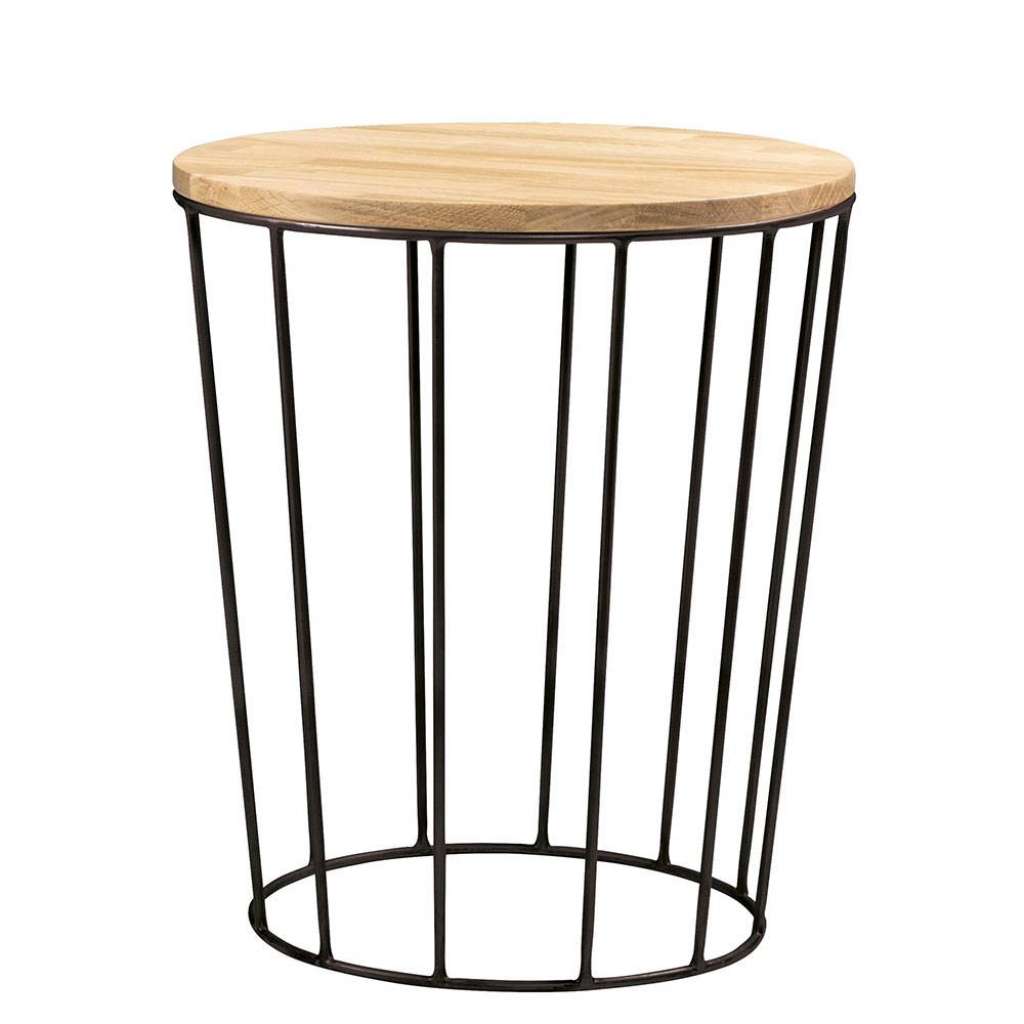 Runder Beistelltisch in Eiche Bianco und Anthrazit Drahtgestell