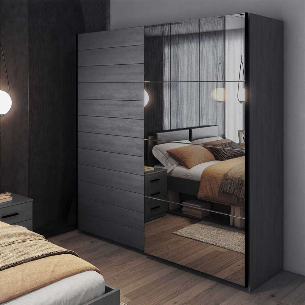 Moderner Schiebetürenschrank in Eiche Grau 210 cm hoch