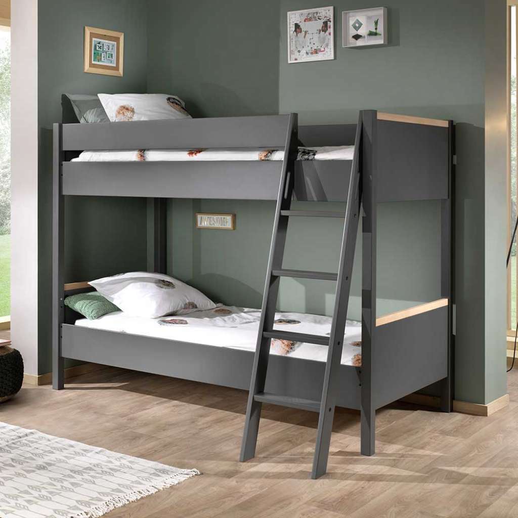 Kinder Etagenbett in Anthrazit Buchefarben