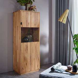 Wildeiche Highboard in modernem Design Glastür